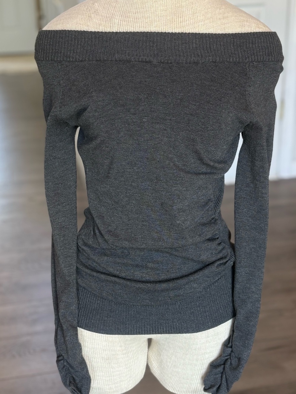 Apostrophe Charcoal Off-the-Shoulder Knit Sweater